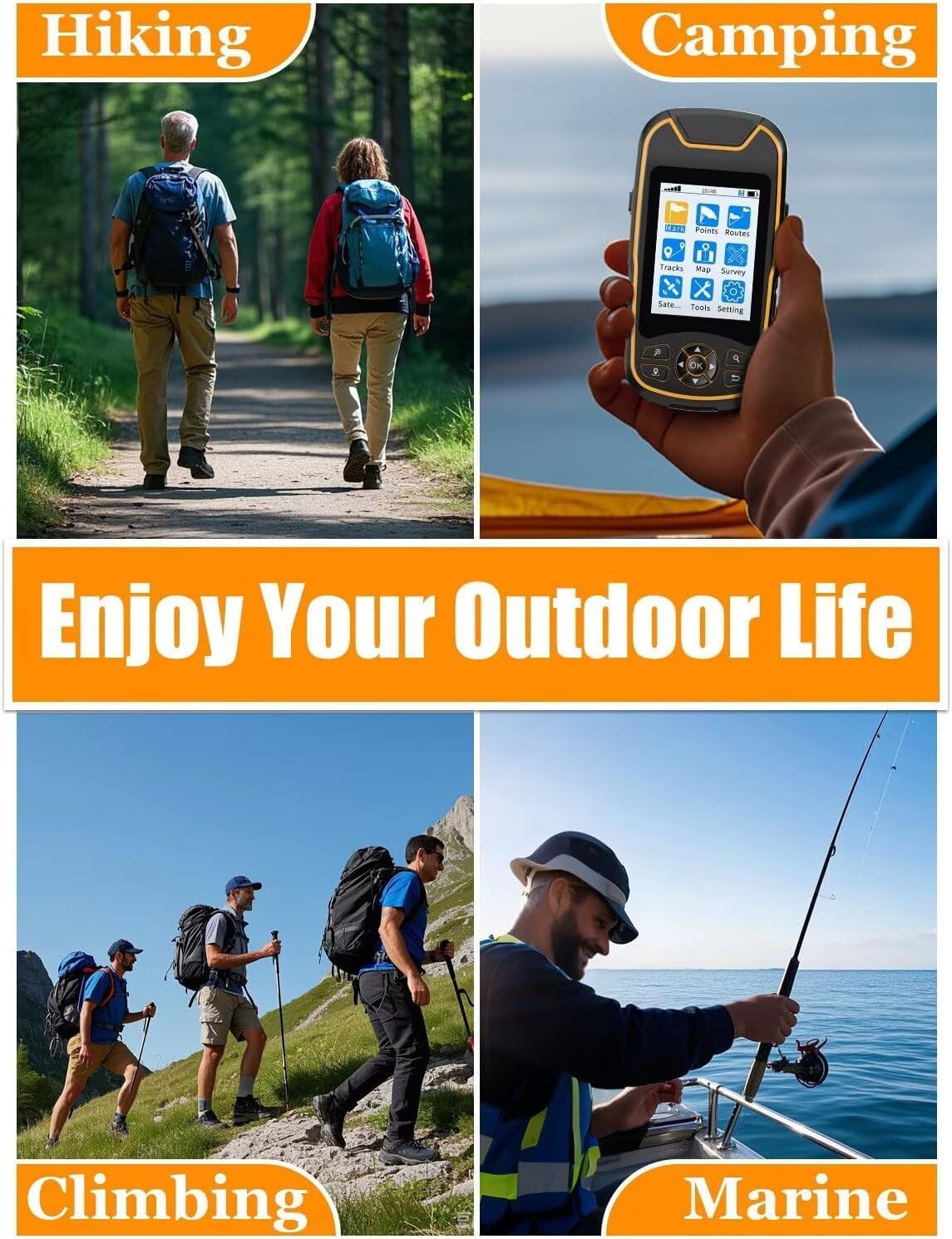 Handheld GPS for Hiking, Rugged and Waterproof Handheld GPS Navigator, 3.2" Sunlight Readable Screen, Compact Satellite Handheld GPS with USA Topo Map, Multi-GNSS Support, Extra Battery Life
