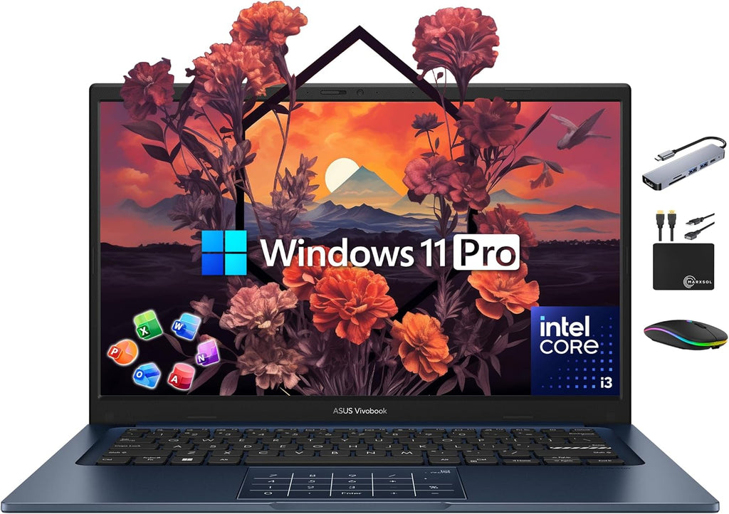 ASUS Vivobook Laptop 2025 Ultra Portable Business Computer, 14" FHD Display, 16GB RAM, 1TB Storage (512GB SSD + 500GB Ext), 6-Core Intel i3-1315U, MarxsolAccessory, Win 11 Pro, Lifetime Office 2024