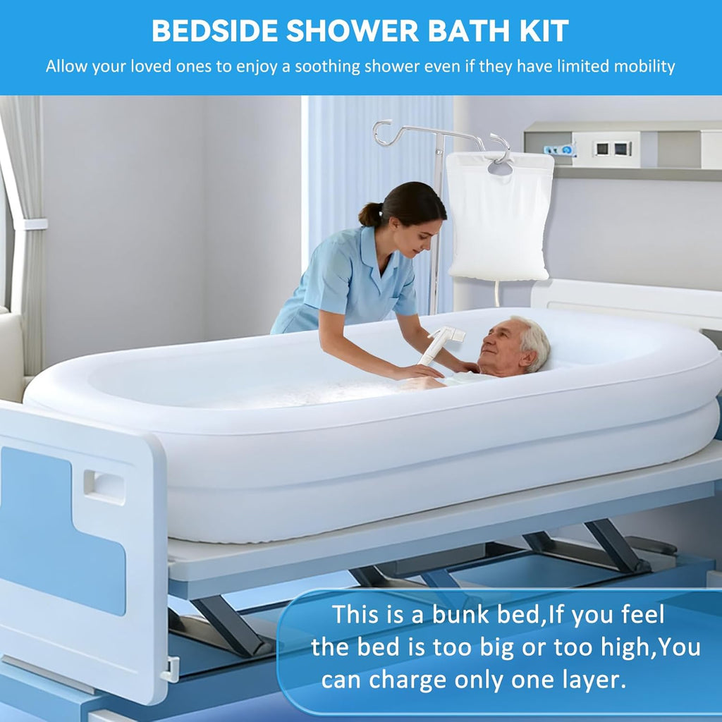 Bedside Shower Bath Kit,Inflatable Bed Bath,Medical grade PVC Bedside Shower Bathtub Kit,Bed Baths for the Disabled,Suitable for Disabled People, Elderly Pregnant Women, Etc (Double layer)