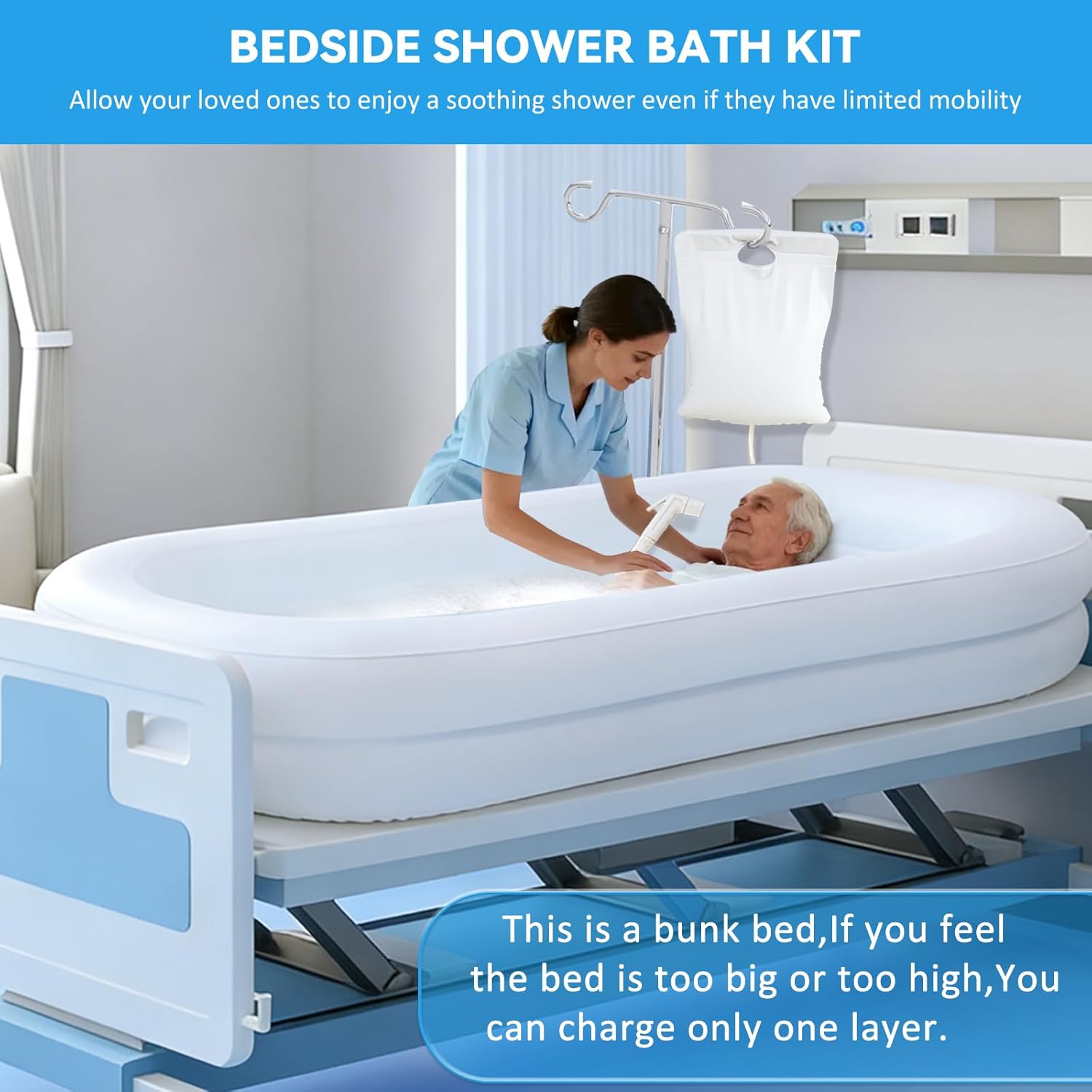 Bedside Shower Bath Kit,Inflatable Bed Bath,Medical grade PVC Bedside Shower Bathtub Kit,Bed Baths for the Disabled,Suitable for Disabled People, Elderly Pregnant Women, Etc (Double layer)