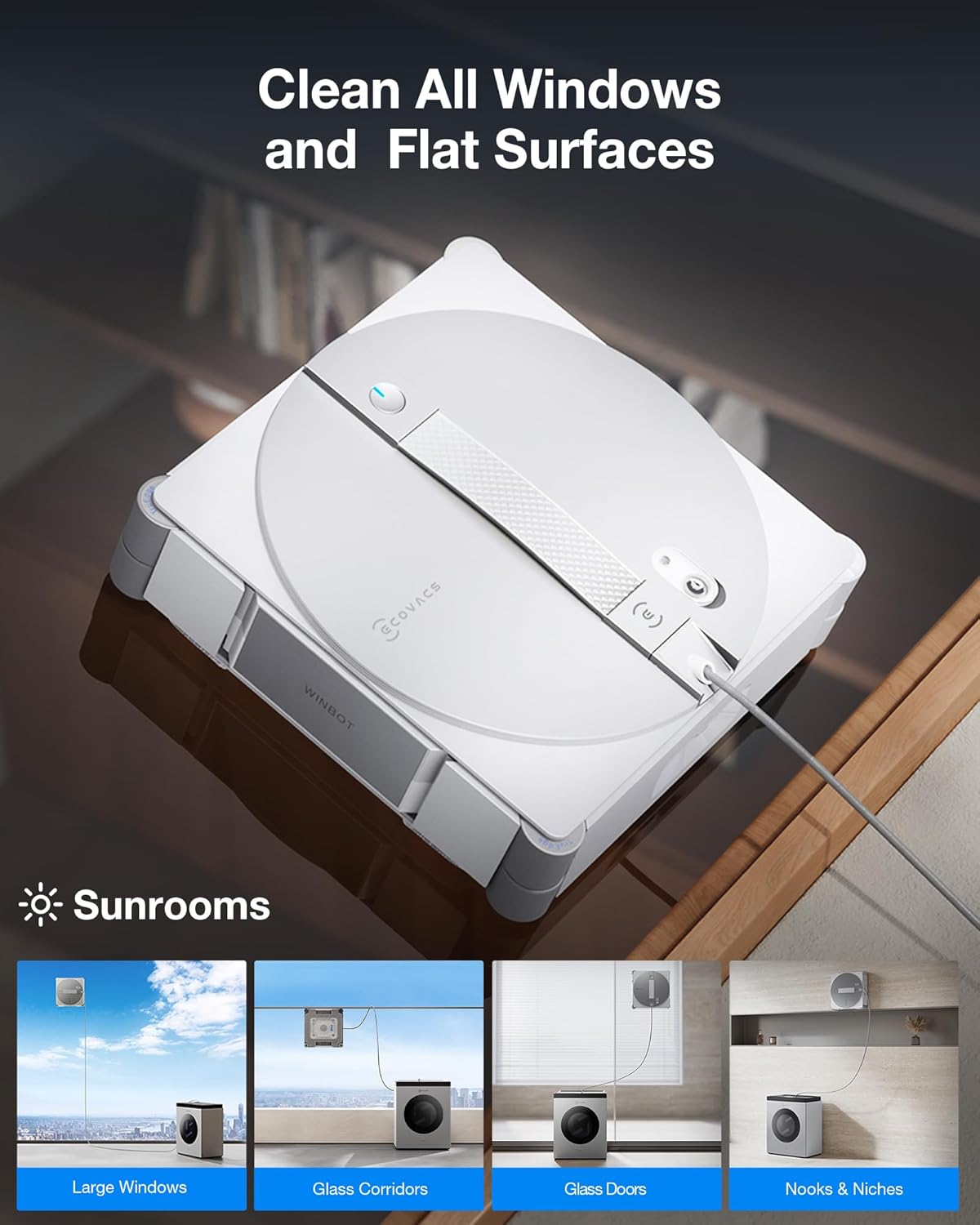 ECOVACS WINBOT W3 Omni Robot Window Cleaner with Auto-Clean & Multi-Functional Station, Win-SLAM 5.0 Smart Navigation, Intelligent Cleaning with Triple Spray System, 12-Level Protection