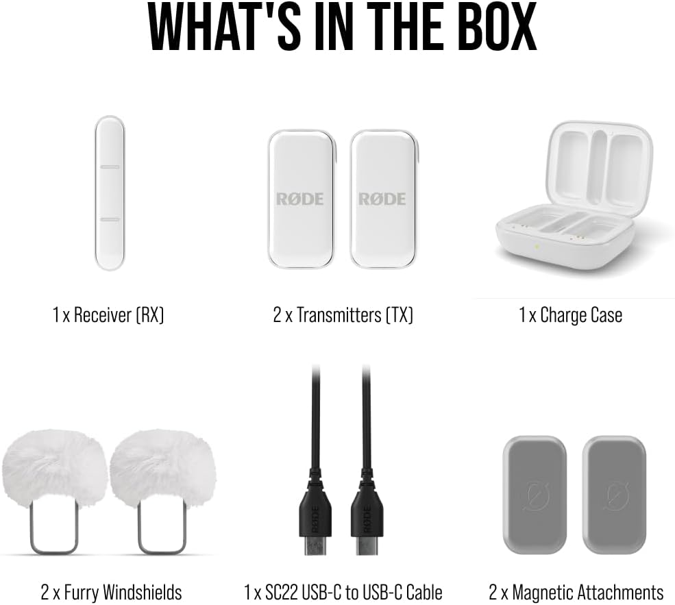 RØDE Wireless Micro - Compact Wireless Microphone, Two Mics with Charge Case for Smartphone Content Creation - USB-C, White