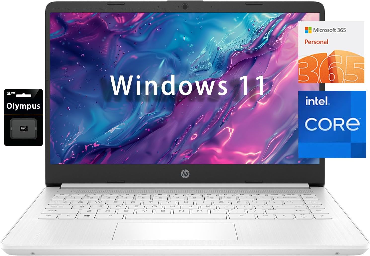 HP 14" HD Student Business Laptop, Intel Quad-Core N4120, 16GB RAM, 384GB Storage, (128GB eMMC+256GB SD Card), 1 Year Office 365, Slim Design, Webcam, HDMI, Bluetooth, WiFi, Win 11 S, Silver