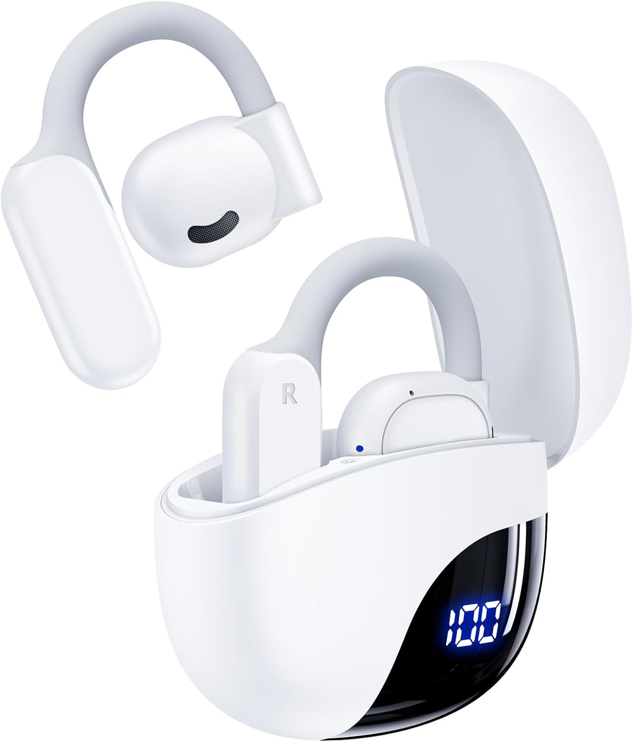 AI Translation Earbuds Real Time 164 Languages 80H Playtime Translator Ear Buds Audifonos Traductores Inglés Español Wireless Earphones Bluetooth AI Headphone for Travel Meeting Learning K08 White
