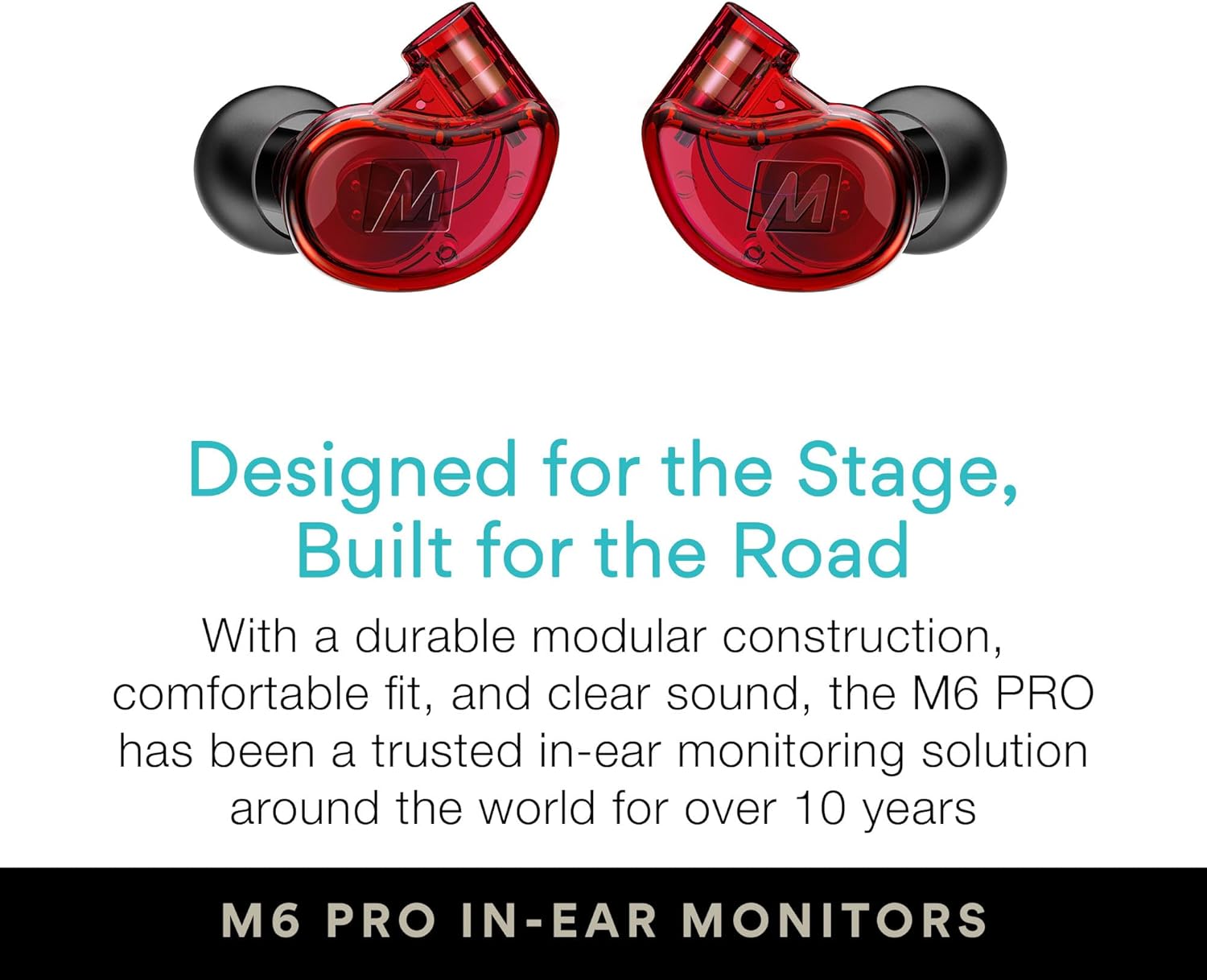MEE audio M6 PRO Musicians' in-Ear Monitors Wired + Wireless Combo Pack: Includes IEMs, 2 Audio Cables and BT3 Hi-Res Bluetooth Audio Adapter w/aptX, LDAC, Auracast Support, & Built-in Headset (Red)