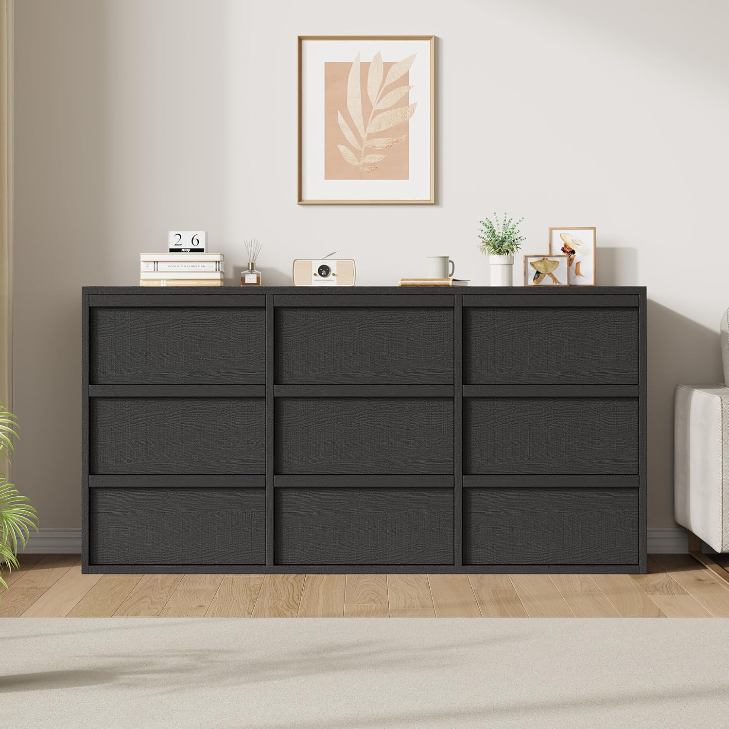Garvee 9 Dresser for Bedroom, 58.7" Wide Dresser, Freestanding Horizontal Drawer with Storage, Wooden Closet Chest Storage for Living Room, Hallway, Entryway