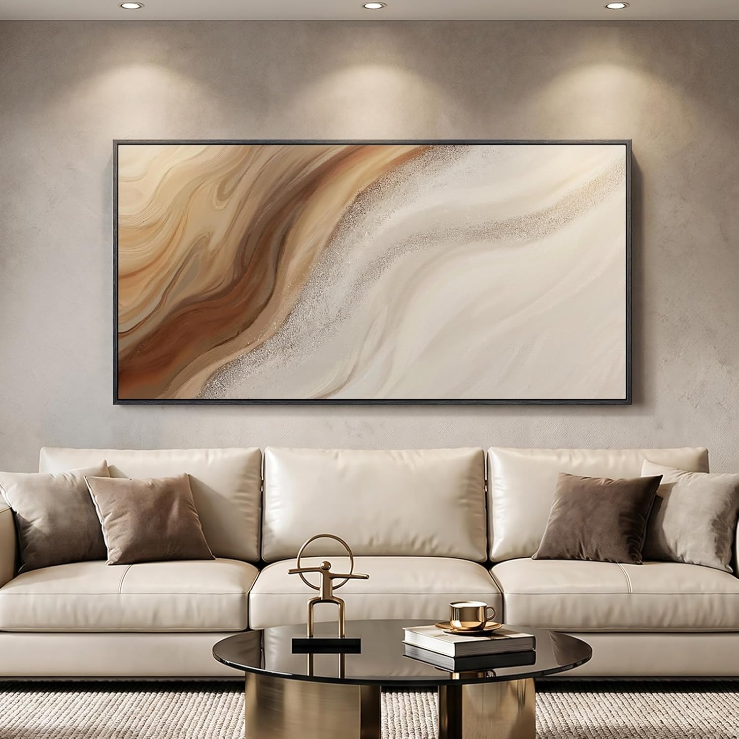 Large Framed Neutral Abstract Wall Art, Vertical Modern Canvas Prints Paintings Artwork for Walls, Beige and Earth Tone Minimalist Pictures Wall Decor for Hallway Bedroom Living Room Dining, 30x60 In