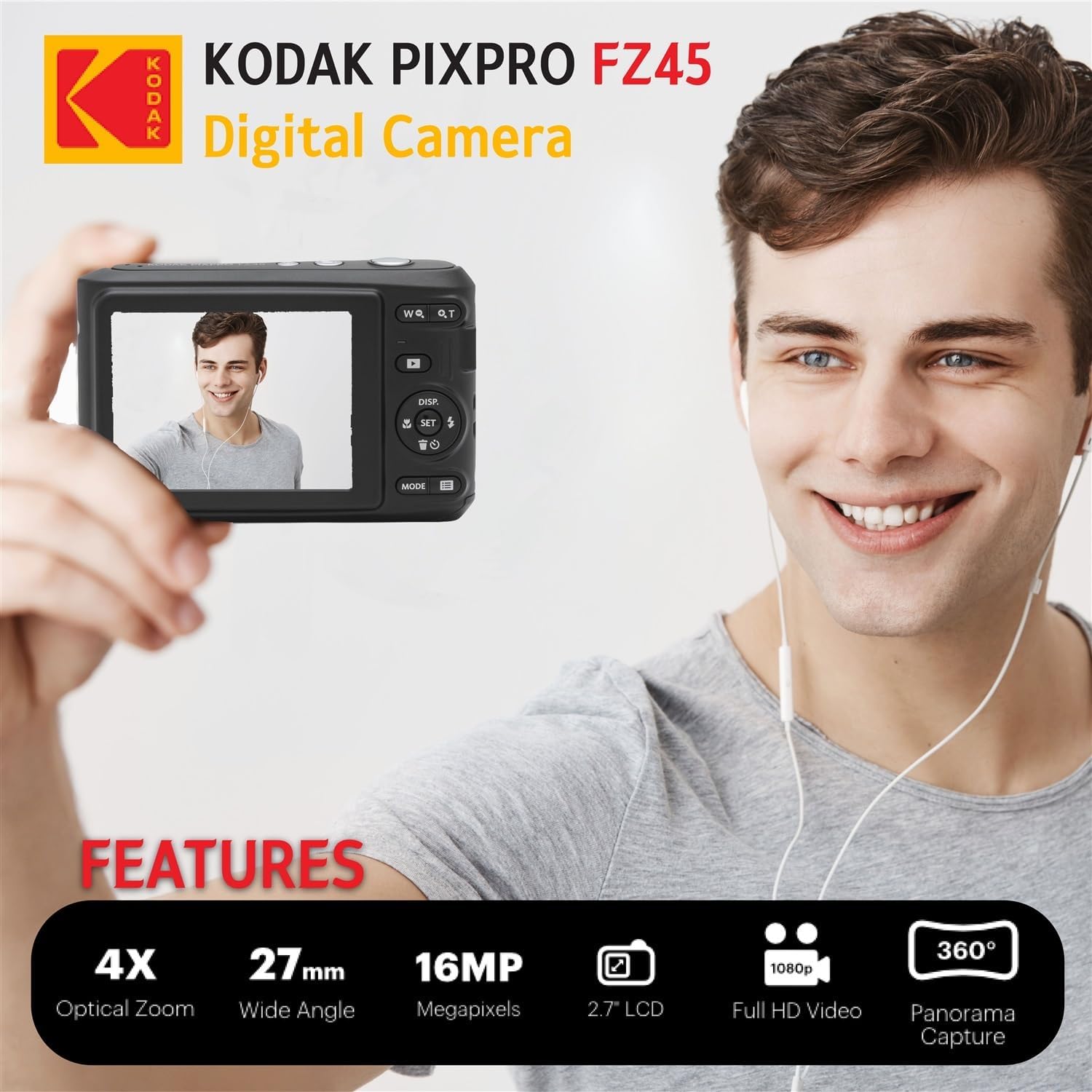 Kodak PIXPRO FZ45 Digital Camera Bundle with Black Point & Shoot Camera Case + Transcend 64GB SD Memory Card + Tri-fold Memory Card Wallet + Hi-Speed SD USB Card Reader + More (Black)