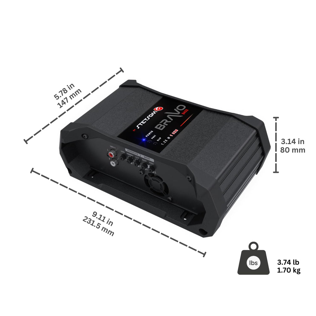 Stetsom Bravo BASS 1200 2 Ohm - Mono Car Amplifier, 1200.1 1.2K Watts RMS, 2Ω Stable Car Audio, Monoblock, HD Sound Quality, Crossover & Bass Boost, Car Stereo Speaker Subwoofer MD, Smart Coolers…