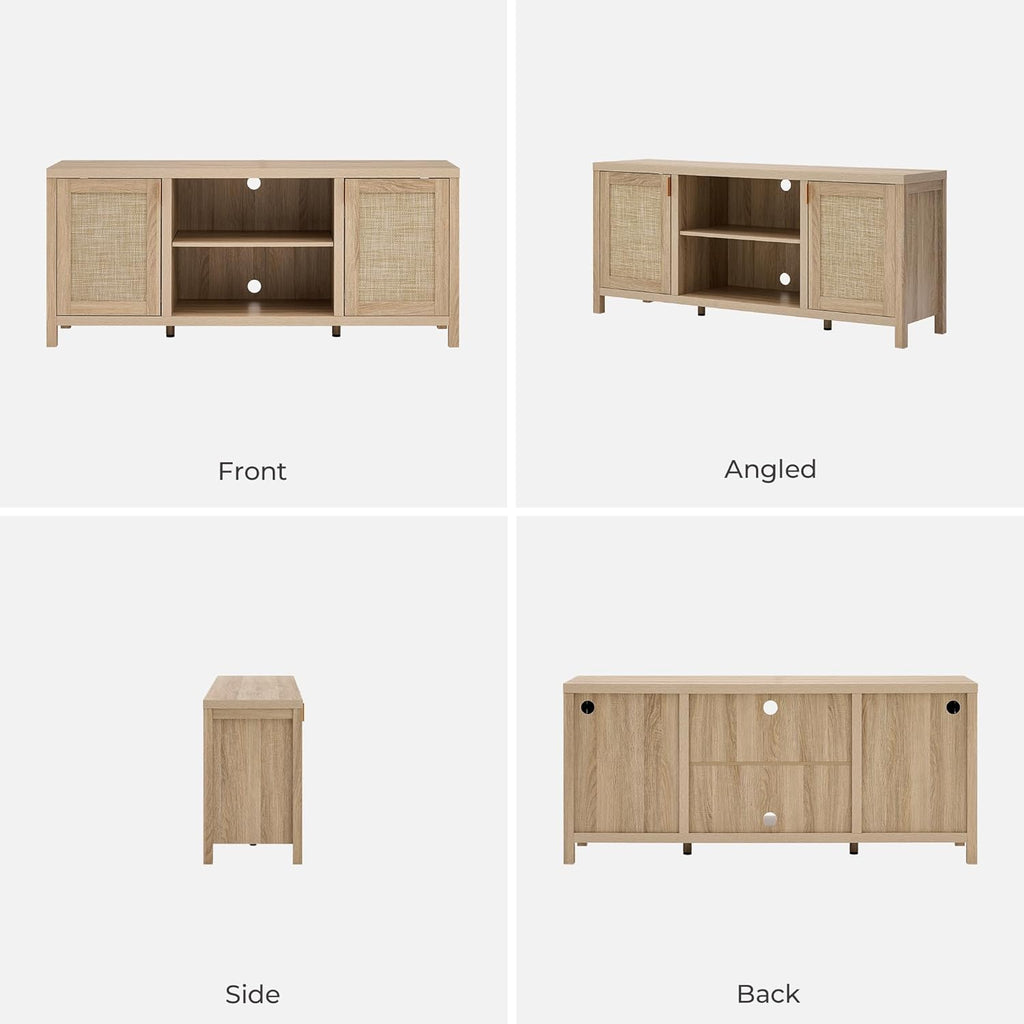 SICOTAS Rattan TV Stand for Living Room - 26" Tall TV Console Cabinet with Storage and Adjustable Shelf, Boho Entertainment Center, 59" Media Console for 50, 55, 65 Inch TV, Light Oak