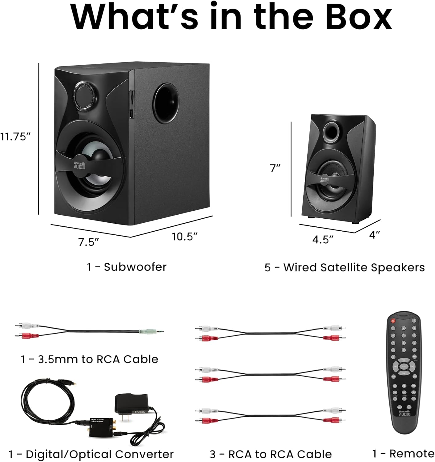 Goldwood Bluetooth 5.1 Surround Sound Home Theater Speaker System with LED Display, FM Tuner, USB/SD Inputs - 6-Piece Set with Remote Control, Black