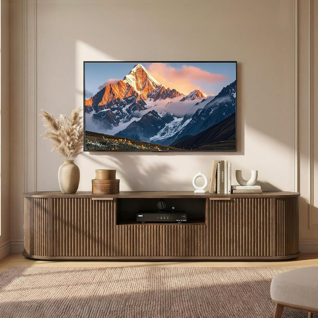 CHITA 70" Fluted TV Stands for Living Room for TVs Up to 80", Mid Century Modern Entertainment Center with Drawers, TV Console for Living Room with Storage and Adjustable Shelves, Walnut