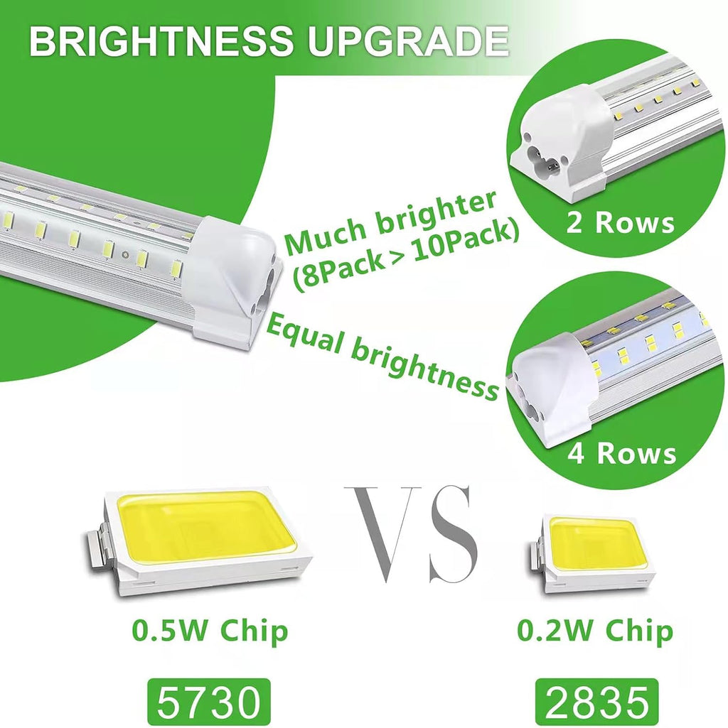 Skymoatled 8Pack 8FT LED Shop Light Garage Light,100W 6000K White Light 15000LM Super Bright,Hanging/Surface Mount,Linkable T8 LED Tube Lights for Garage,Warehouse, Workshop,Plug and Play