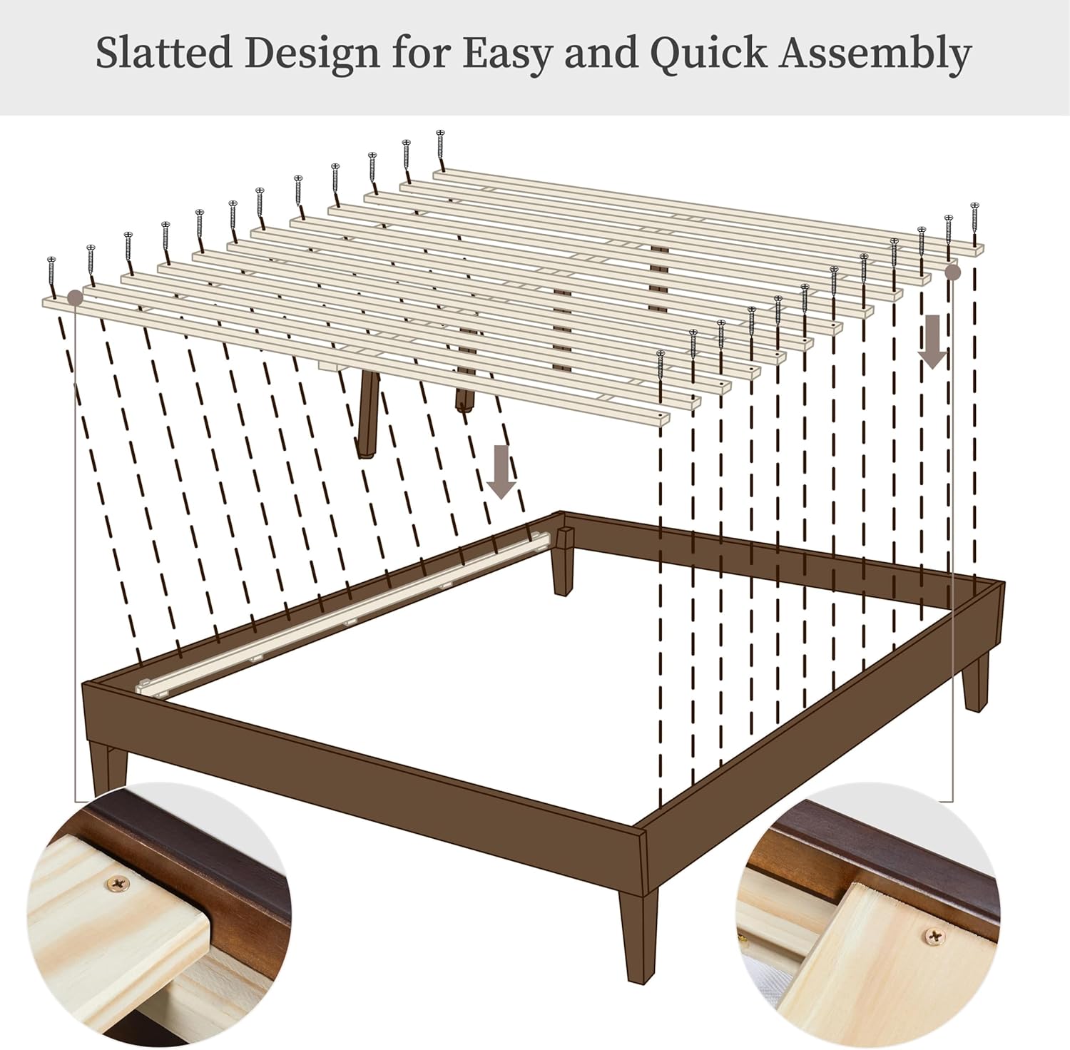 Yaheetech Full Bed Frame Natural Solid Wood Platform Bed with Wooden Slats Support, 12-inch Underbed Space for Storage, Noise-Free Design, Easy Assembly, Dark Walnut Finish