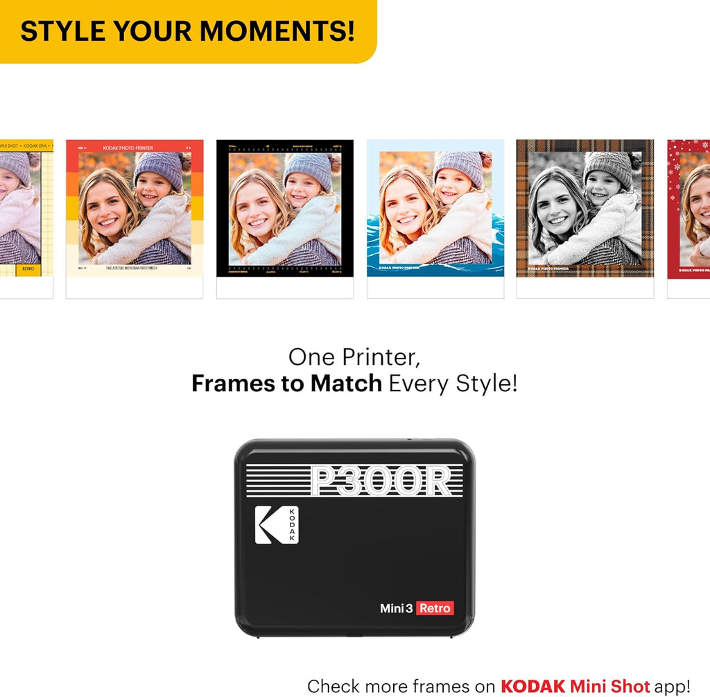 KODAK Mini 3 Retro 3x3'' Portable Photo Printer, 38 Sheets, Bluetooth Smartphone Printer for iPhone & Android, Instant Color Prints, 4PASS Dye Sublimation, Yellow