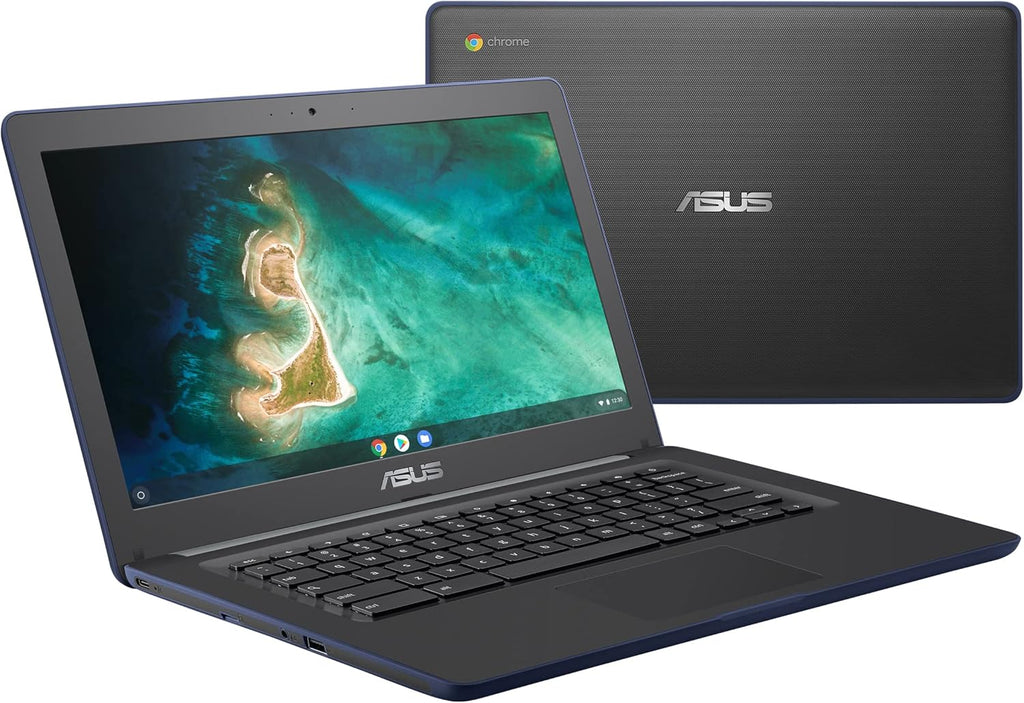 ASUS Chromebook C403 Rugged & Spill Resistant Laptop, 14.0" HD, Intel Celeron N3350 Processor, 4GB RAM, 32GB eMMC 810G Durability, Dark Blue, Chrome OS, C403NA-WS42-BL (Renewed)