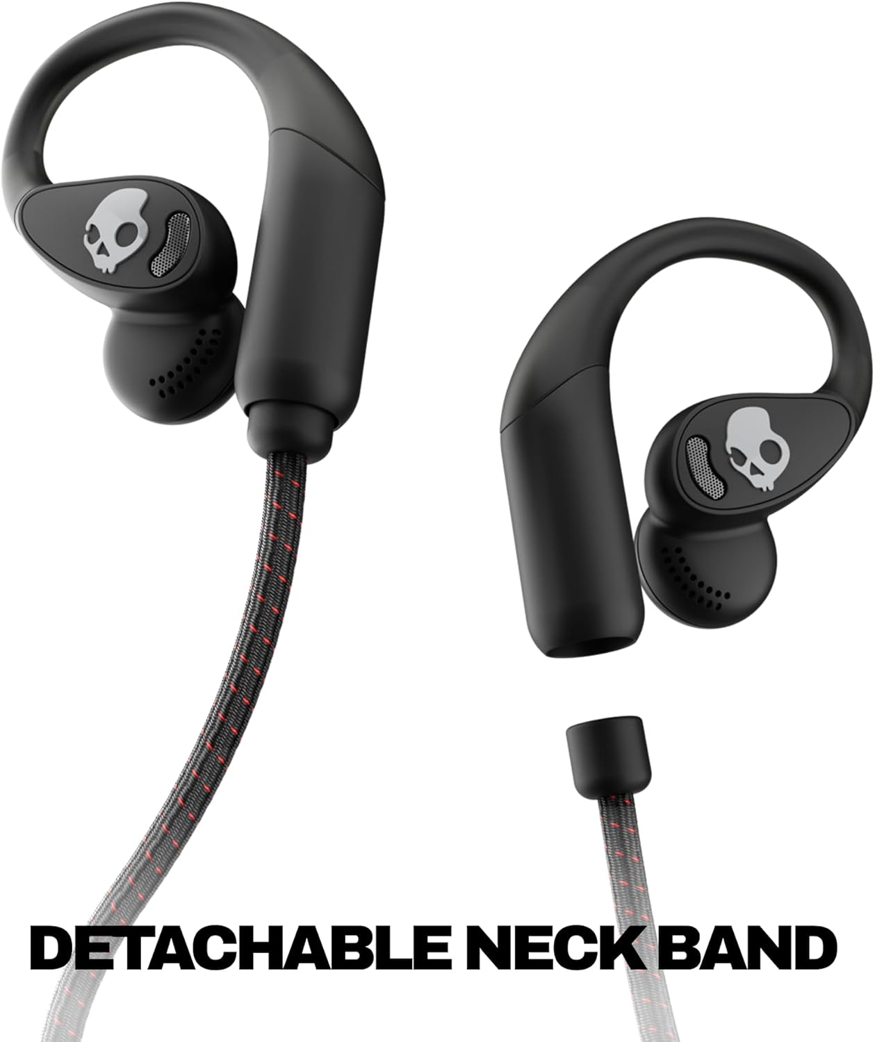 Skullcandy Push 540 Open Wireless Open-Ear Bluetooth Earbuds, Headphones, Sweat and Water Resistant, 42 Hours Battery, Detachable Neckband, Secure Fit, Microphone for iPhone Android - True Black