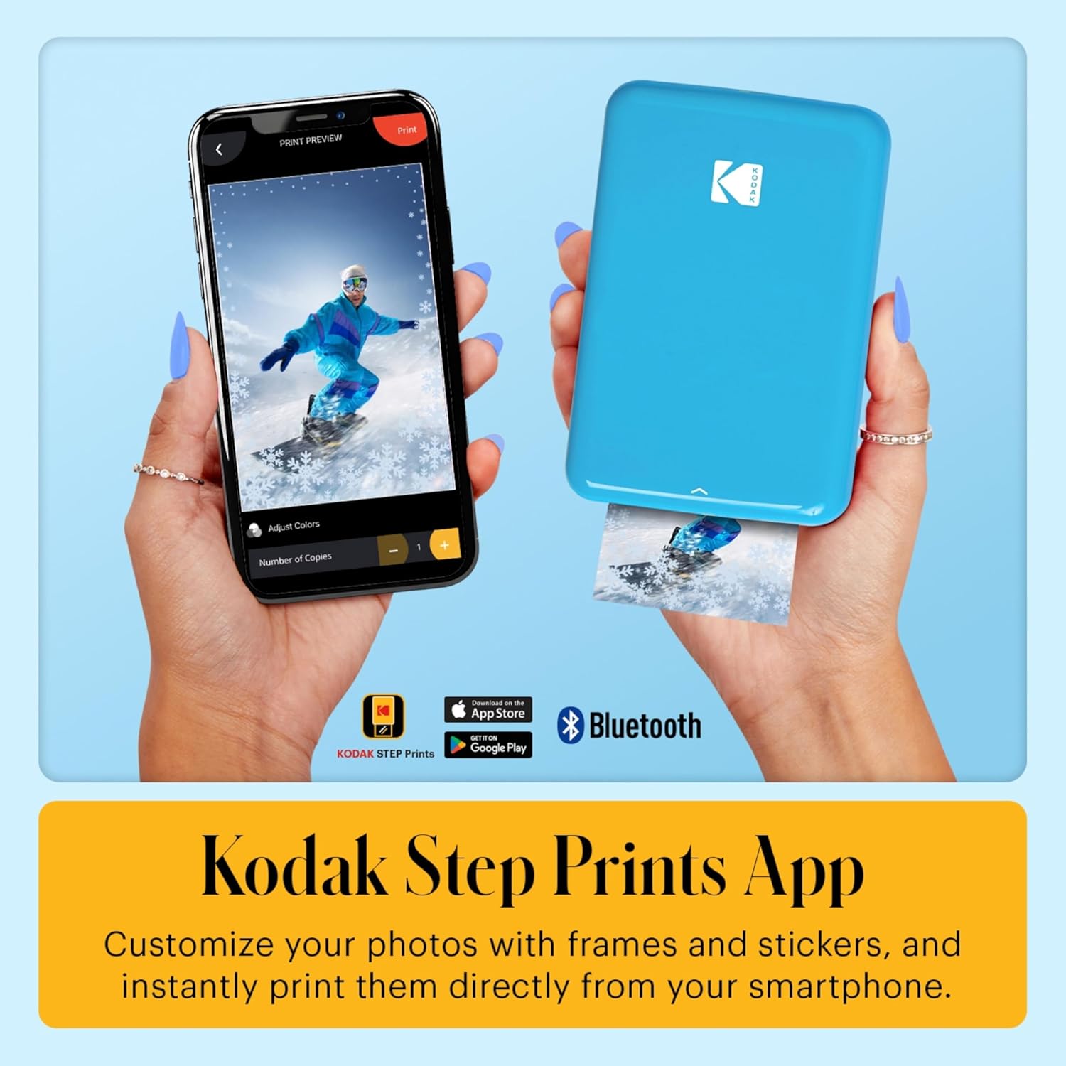 Kodak Step Wireless Photo Printer 2x3 inches Zink Paper Technology & Kodak App for iOS & Android (Blue) Scrapbook Bundle