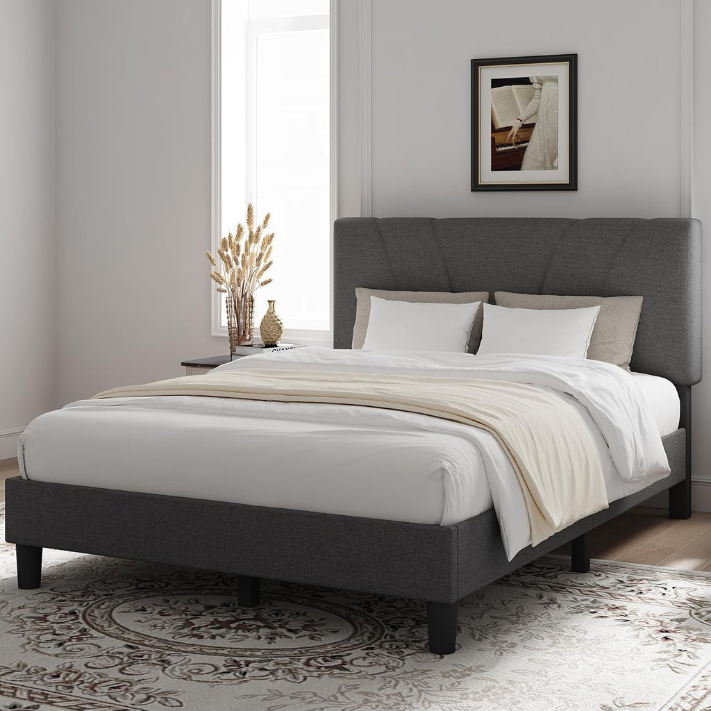 Novilla Full Bed Frame Upholstered Platform Full Size Bed Frame with Adjustable Headboard, Strong Weight Capacity, No Box Spring Needed, Easy Assembly, Grey