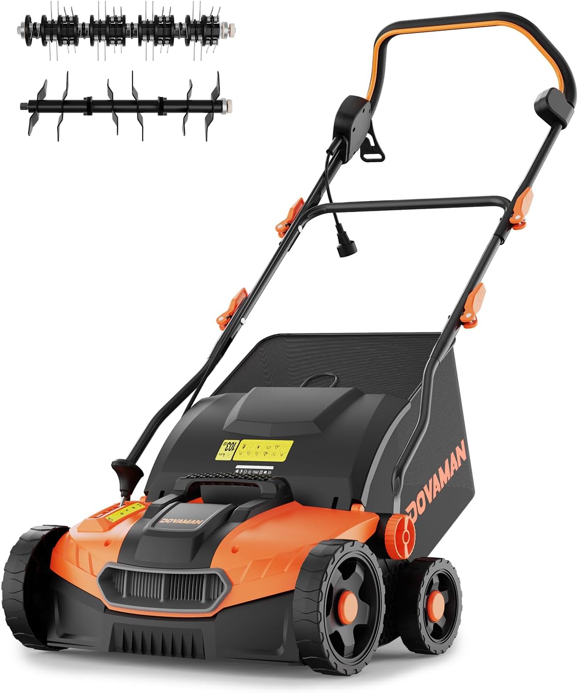 DOVAMAN DS16A 15Amp 16" 2-in-1 Electric Dethatcher and Scarifier, Lawn Dethatcher w/5-Position Depth Adjustment, Quick-Fold, 12 Gal Collection Bag, Yard Trimmer for Gardening Care and Lawn Maintenance