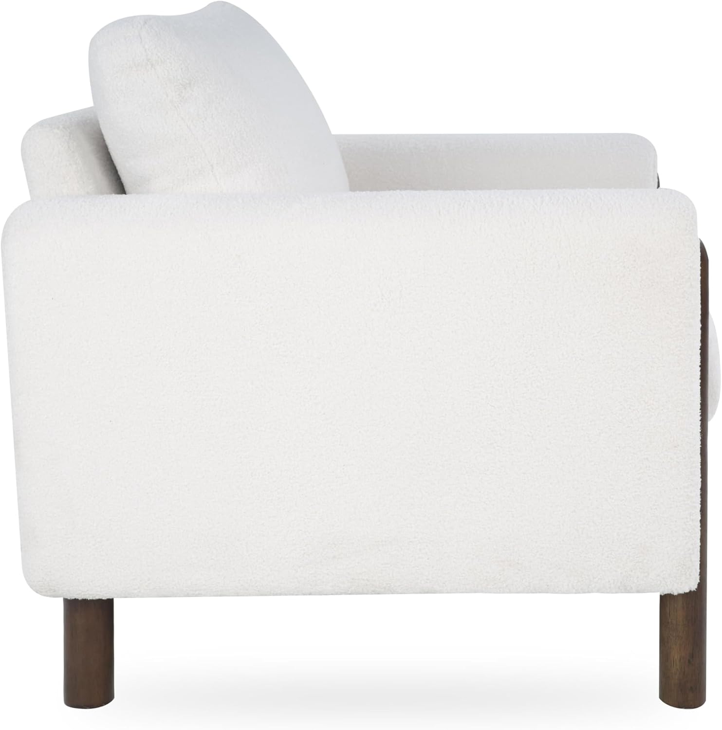 GDFStudio Teddy Fabric Accent Chair with Curved Armrests, Upholstered Single Sofa Chair with Walnut Wood Legs & Back Pillow, Comfy Reading Chair for Living Room Bedroom, White