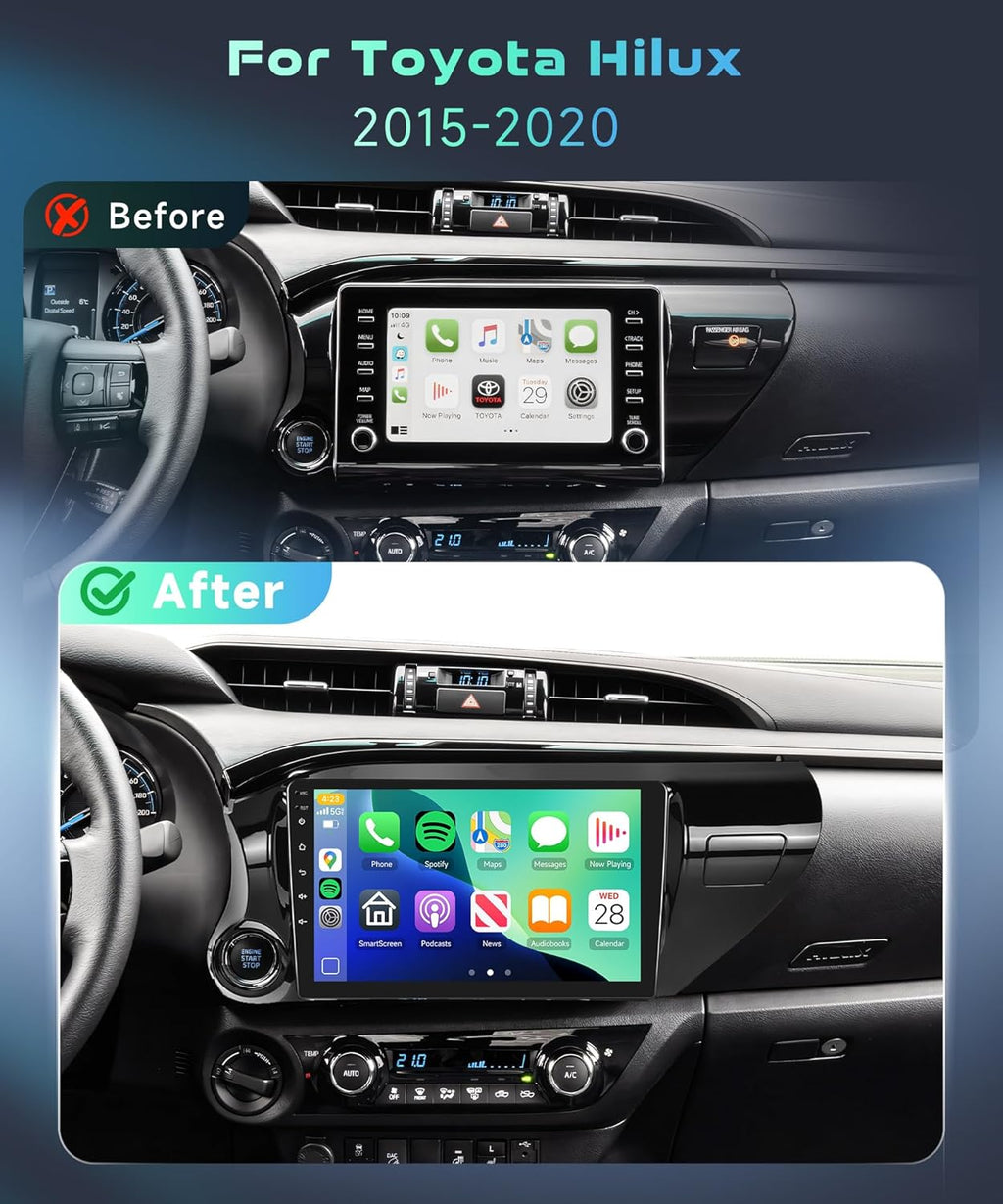 5/6GhzWiFi 8 Core 4GB+64GB for Toyota Hilux 2015-2020 Car Stereo Radio with 10.1 Inch IPS Touchscreen Wireless Carplay/Android Auto DSP Hi-Res GPS Android 15 FM/RDS SWC/AHD Backup Camera