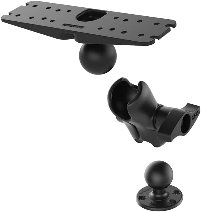 RAM Mounts Heavy-Duty Marine Electronics Mount, D Size 2.25" Ball with Short Arm, Drill-Down Mount for Fish Finders & Chartplotters, 11" x 3" Plate RAM-D-111U-C