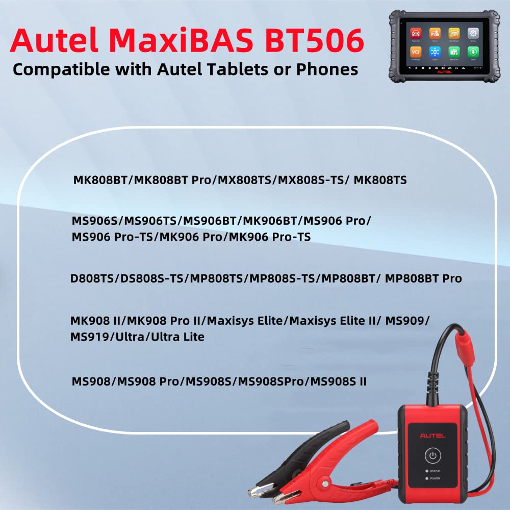 Autel MaxiBAS BT506 Car Battery Tester, 6V 12V Batteries: 100-2000 CCA Vehicle Battery Analyzer, Top Accuracy Adaptive Conductance, Battery Load Test for All Vehicles