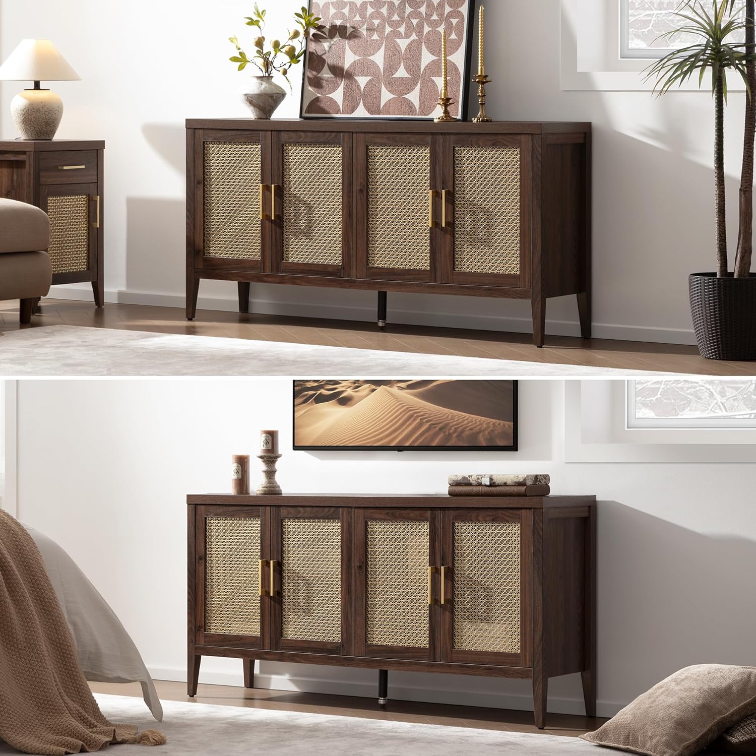 SICOTAS TV Stands for Living Room-Entertainment Center with Storage for Bedroom-Mid Century Modern Television Stands with 4 Doors 59" Media Console TV Cabinet Credenza for 45 50 55 60 65 Inch TVs