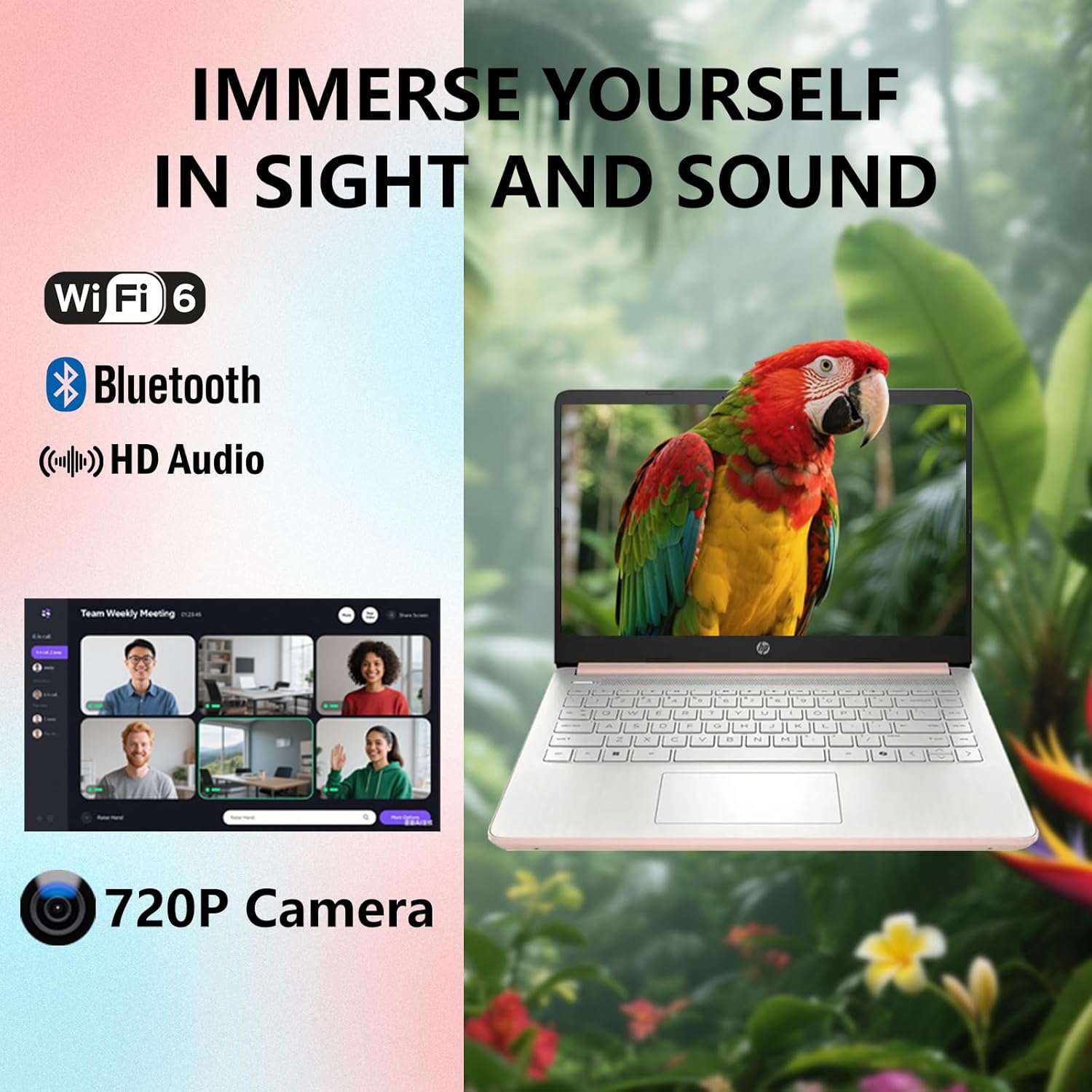 HP 14 Elite Laptop, 16GB RAM, 1.12TB Total Storage (64GB+64GB MSD+1TB Cloud), Rose Gold Pink, Office 365, Intel Multi-Core, Win11, Copilot AI, 11Hr Battery, Alpacatec Mouse