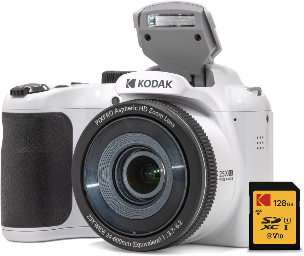 Kodak PIXPRO AZ255 Astro Zoom 16MP Digital Camera (White) with 128GB SDXC Card Bundle (10 Items)