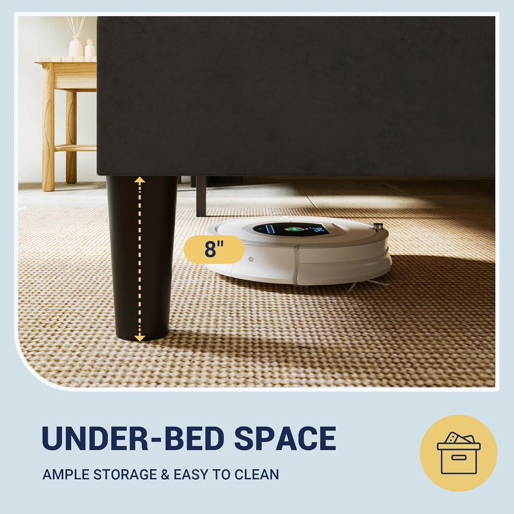 Allewie Queen Size Velvet Platform Bed Frame with Vertical Tufted Wingback Headboard, Easy Assembly, Under Bed Storage, No Box Spring Required, Modern Style, Black