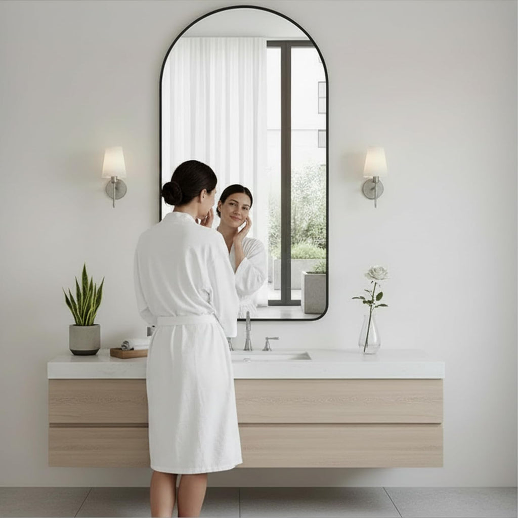 Arched Bathroom Mirror, 24"x48" Black Arched Mirror for Bathroom, Wall Mounted Mirror, Black Vanity Wall Mirror w/Metal Frame for Bedroom, Entryway, Living Room, Vertically Hanging
