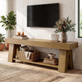 Tribesigns Wooden TV Stand for TVs up to 65'', Natural Brown Modern Entertainment Center with Lower Open Shelf, 63" Farmhouse TV Media Console for Living Room, Bedroom or Home Office