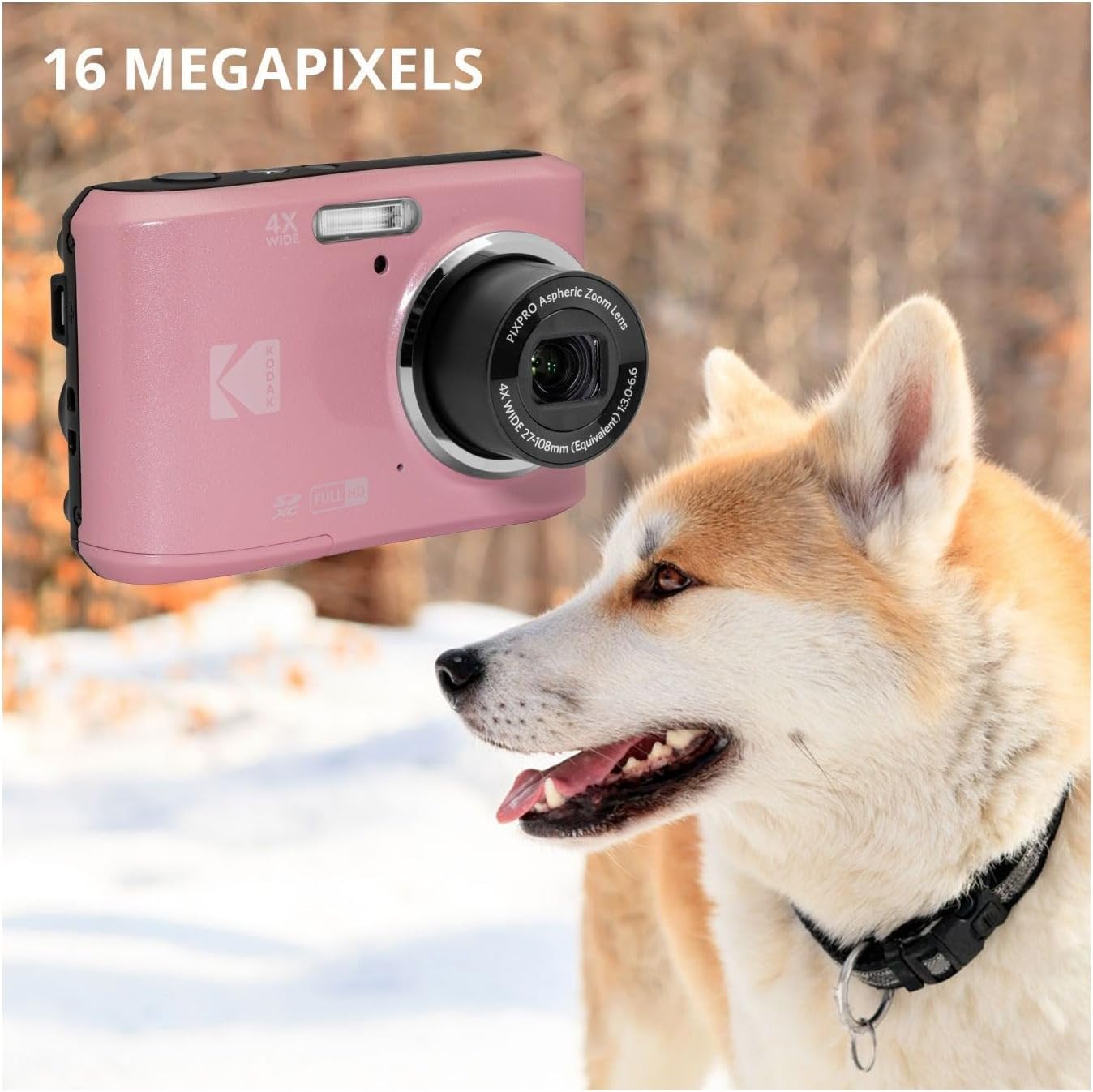 Kodak PIXPRO FZ45 Friendly Zoom 16MP 1080p Full HD Digital Camera (Pastel Pink) with 128GB SD Card, Compact Camera Case and Extra 4X AA Batteries Bundle (4 Items)