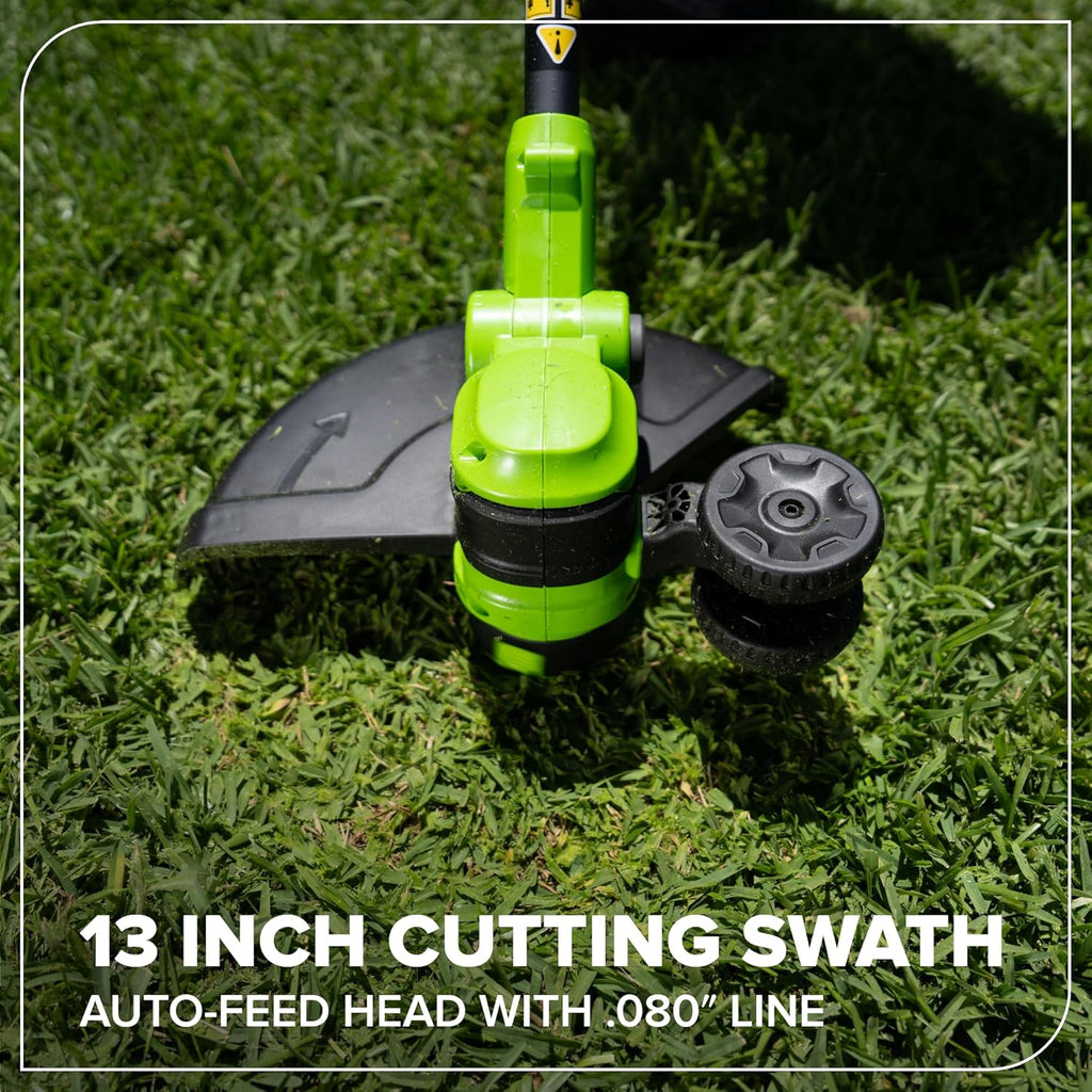 Greenworks 24V 13" Brushless String Trimmer, 2-in-1 Trimmer/Edger with Auto-Feed, 4.0Ah Battery, 65W Type-C Charger, 10 Blades, 3-Year Warranty, Powers 200+ Tools