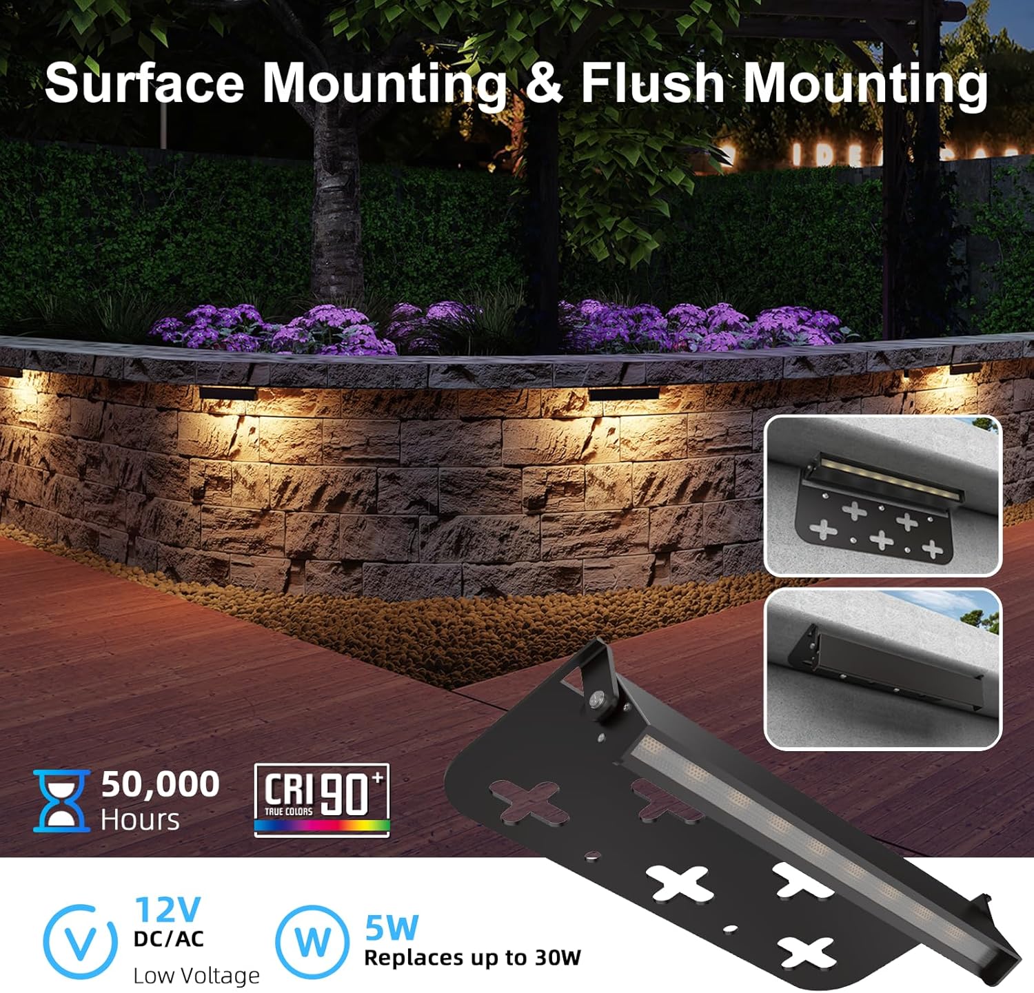 12 Pack 7 Inch Retaining Wall Lights, 5W LED Hardscape Lighting 12V AC/DC Low Voltage Step Lights Outdoor, 2700K Soft White IP65 Waterproof Landscape Lighting for Patio Walls Stairs, ETL