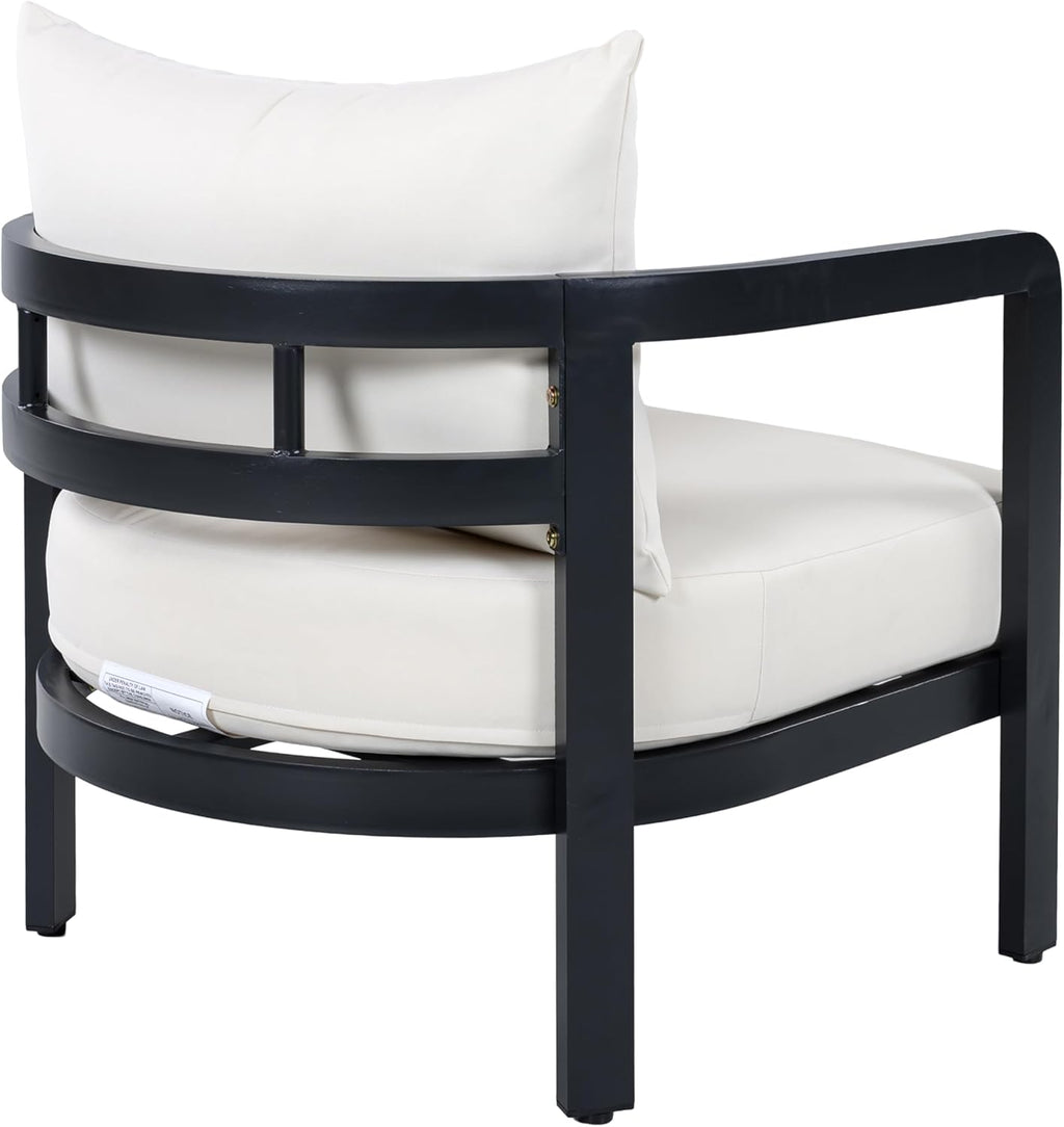 Christopher Knight Home Lulala Aluminum Lounge Chair Outdoor with Removable Cushion, Metal Frame Patio Accent Chair, Patio Garden Comfy Reading Chair, Beige+Black