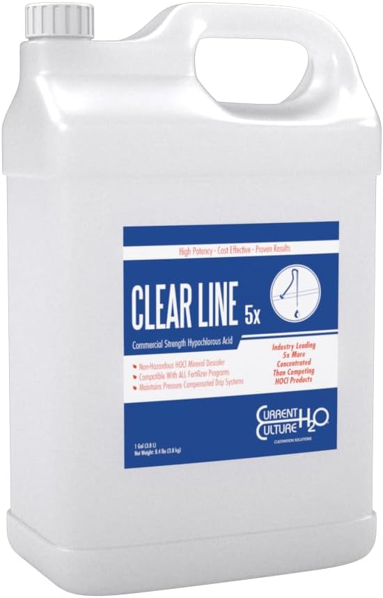 Clear Line 5X - Most Cost Effective HOCl | Non Toxic Plant-Safe Descaler for Hydroponic Systems | Reduces Mineral Buildup | Increases ORP - Gallon Size
