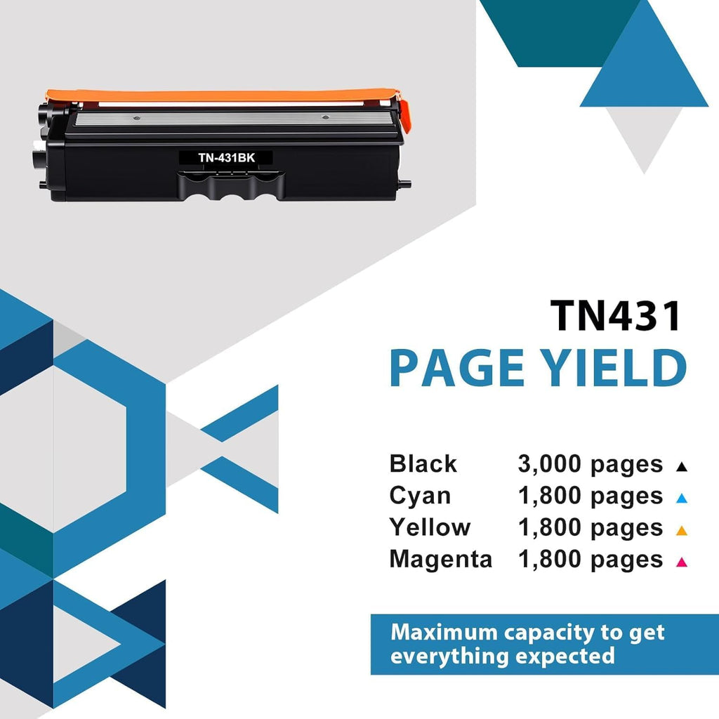 TN-431 TN431 4-Color Toner Cartridge Set 4 Pack Compatible for Brother TN431 TN 431 TN-431 MFC-L8900CDW Toner Cartridges for Brother MFC-L8900CDW HL-L8360CDW HL-L8260CDW HL-L8360CDWT Printer Ink