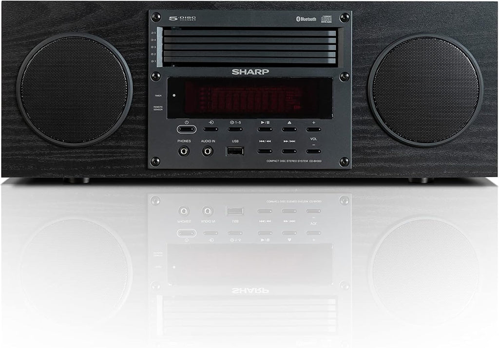 Sharp CD-BH350 Micro Audio Component System with 5 CD Changer, Bluetooth, FM Radio & USB Playback - 50 Watts RMS