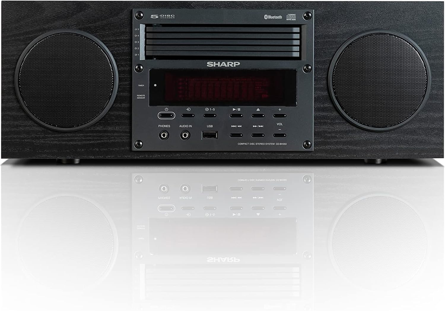 Sharp CD-BH350 Micro Audio Component System with 5 CD Changer, Bluetooth, FM Radio & USB Playback - 50 Watts RMS