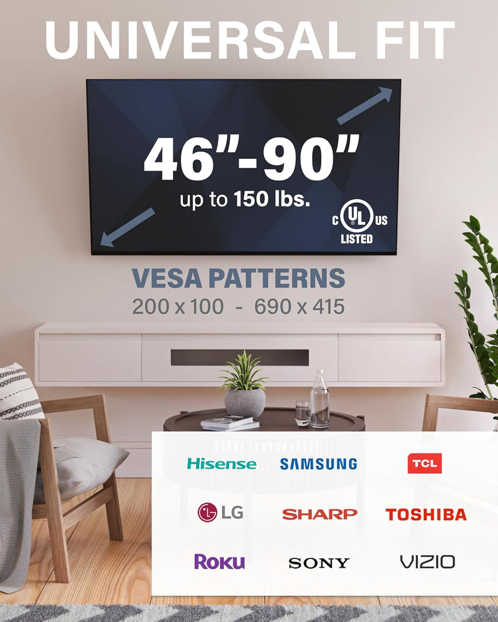 SANUS Tilting TV Wall Mount for 46" - 90” TVs or 150lbs - Premium Tilt Mount w/Universal Fit - Smooth 5.7" Extension Allows for Cable Management - Includes Hardware & Drill Template for Easy Install