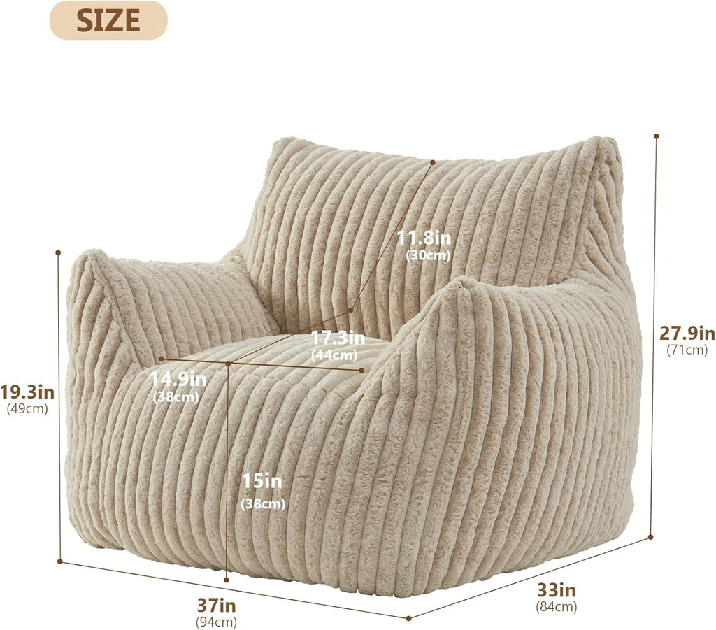 Achicsofar Giant Bean Bag Chairs for Adults Teens, Large Bean Bag Sofa Chairs with Filling Comfy Fuzzy BeanBag Chair with Armrests for Bedroom Living Room Reading