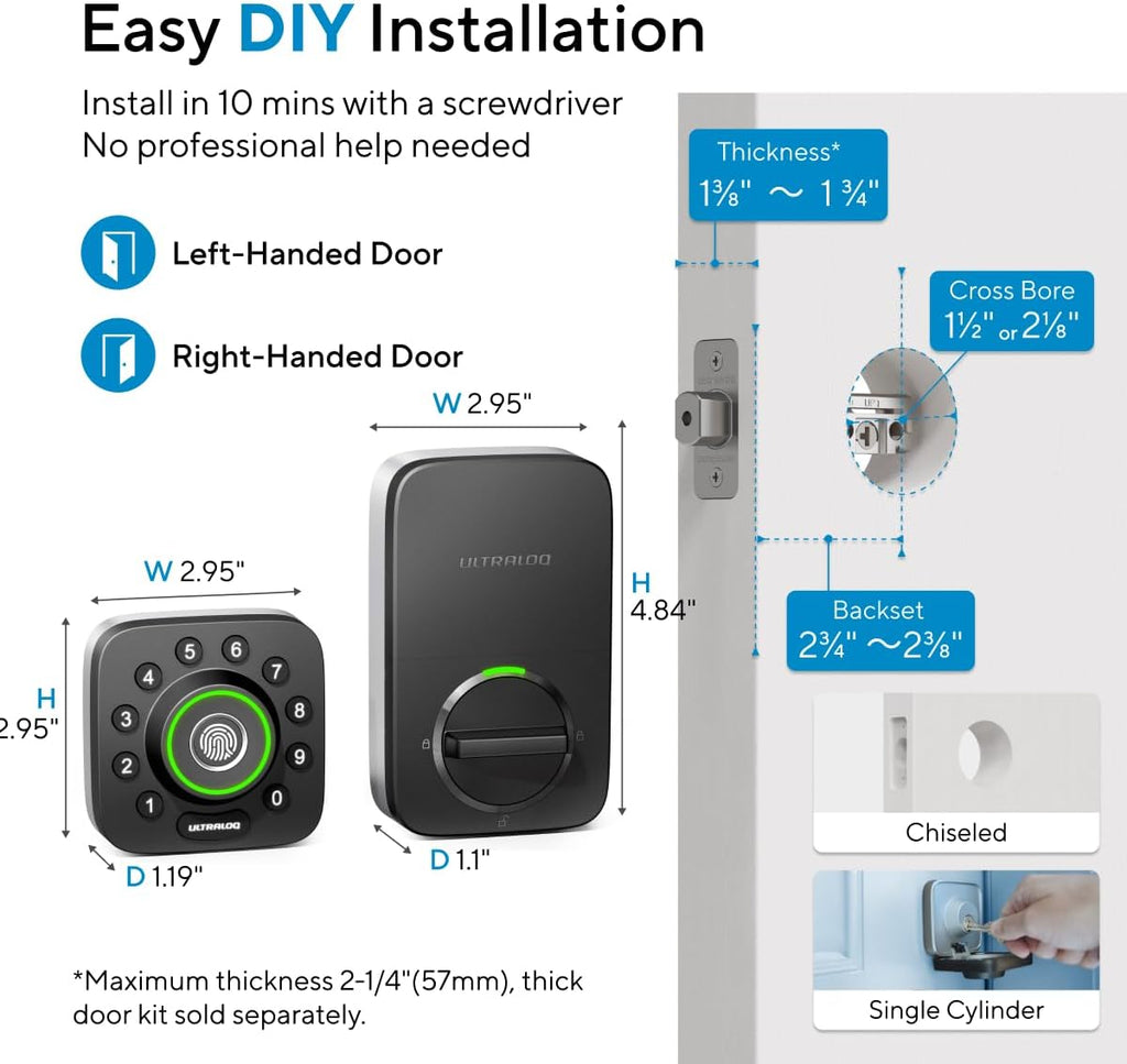 ULTRALOQ U-Bolt Pro WiFi Smart Lock with Door Sensor, Built in Wi-Fi Smart Deadbolt Lock for Front Door with Fingerprint ID, App Remote Control, Share Access, Auto Unlock, Auto Locking, Backlit Keypad