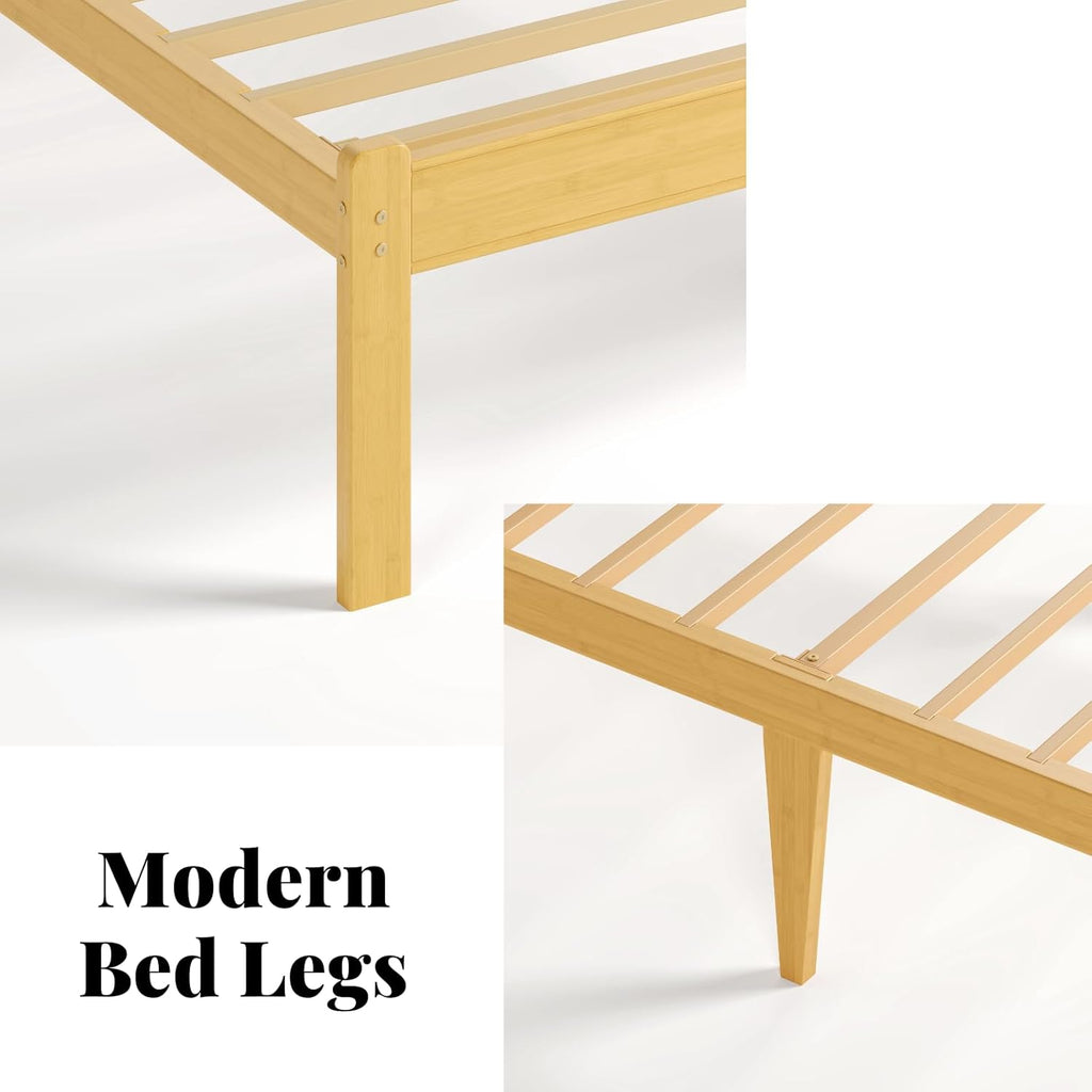 Askeld Wood Twin XL Bed Frame with Headboard, 14 Inch High Solid Bamboo Platform Bed No Box Spring Needed, Mid-Century Heavy Duty Bedframe, Easy Assembly, Noise Free