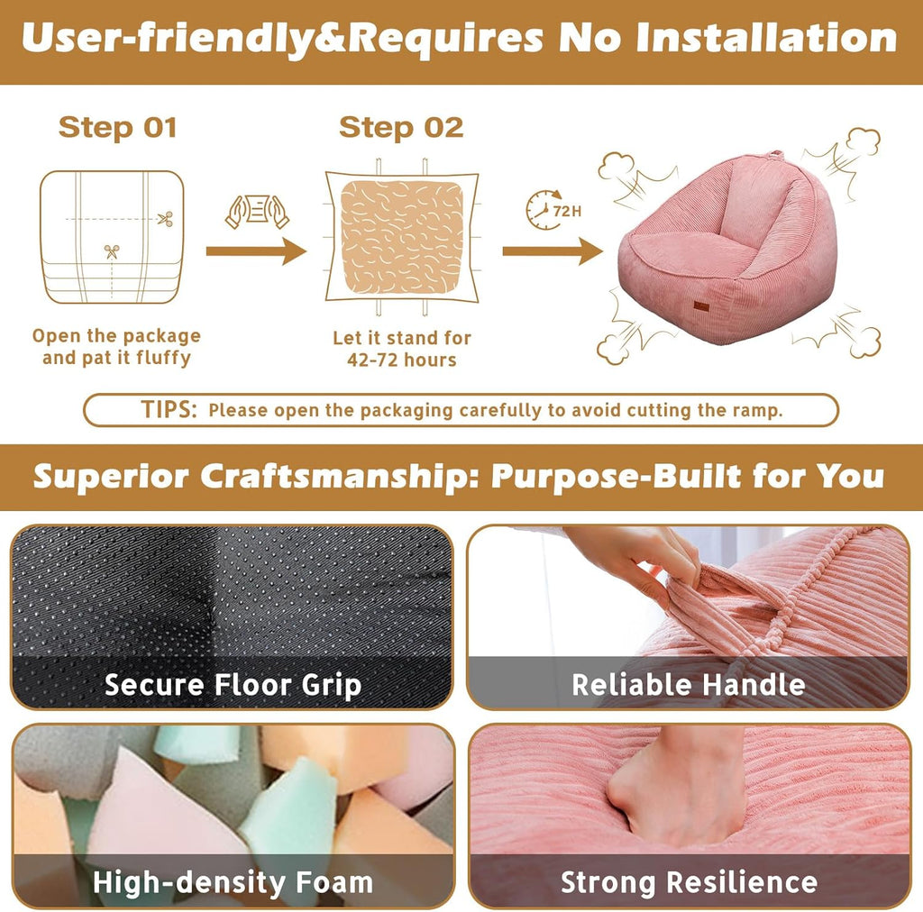 Bean Bag Chair, Cozy Fluffy Beanbag Chairs with Filler for Teens and Kids, Floor Lazy Sofa for Living Room Gaming & Reading (M-Mauve)