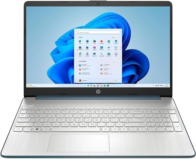 hp 15.6" Portable Laptop, HD Display, Intel Quad-Core Processor, 16GB RAM, 128GB Storage, Wi-Fi 6, Webcam, HDMI, Numeric Keypad, Windows 11 Home, Blue