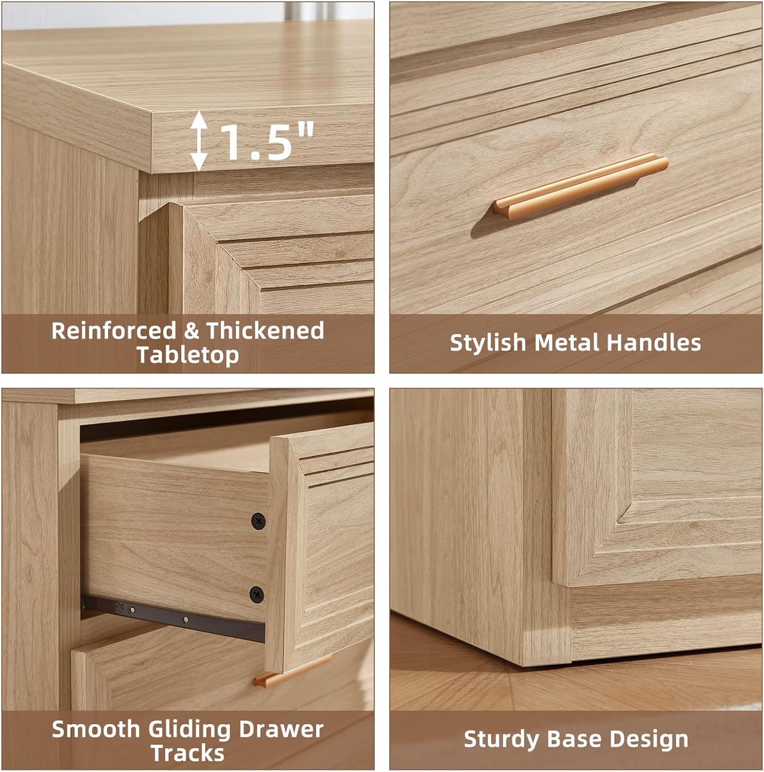 RWYHG Dresser Set for Bedroom with 5 Drawers 45" Tall Wood Closet Organizer with Metal Handle Furniture for Living Room Hallway Natural