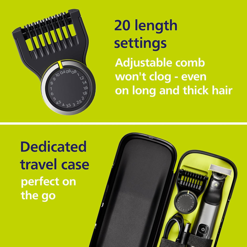 Philips Norelco OneBlade 360 Pro Face + Body, Hybrid Electric Beard Trimmer, Shaver and Bodygroomer, with 360 Blade Technology, Model QP6552/90
